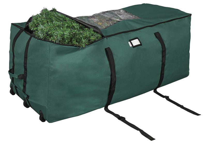 ProPik Rolling Christmas Tree Storage Bag, Fits Up to 9 Foot Tall Disassembled Trees, 25" X 25" X 60", Extra Large Heavy Duty Xmas Container with Wheels, Handles and Straps (Green) - Image 1